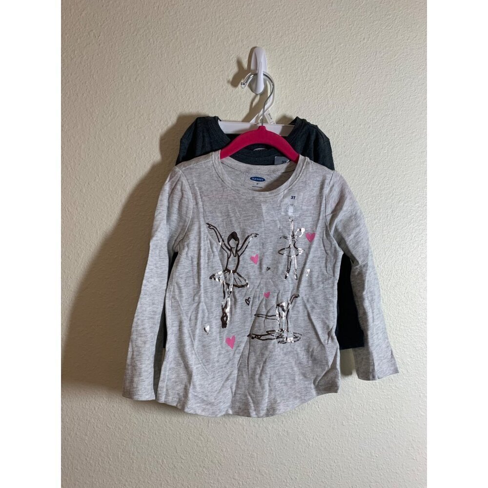 NWT Old Navy Ballerina Print Long Sleeve T-Shirts Size 3T 2 Piece Bundle AC3